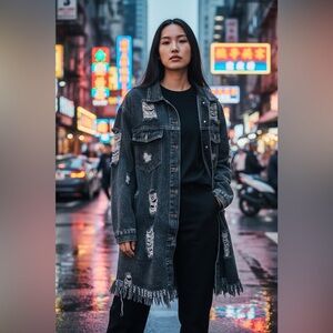 Thrill Jeans Womens Destroyed Denim Dress Size Large Blue 100% Cotton